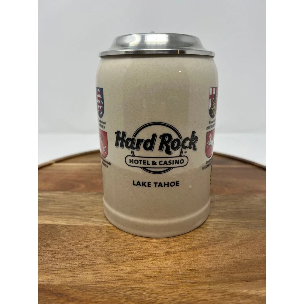 Beer Stein Hard Rock Ceramic with Pewter Lid German‎ Coat of Arms